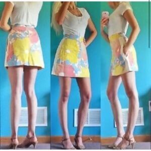 Tracy Fieth Yellow Floral High Waisted Mini Skirt